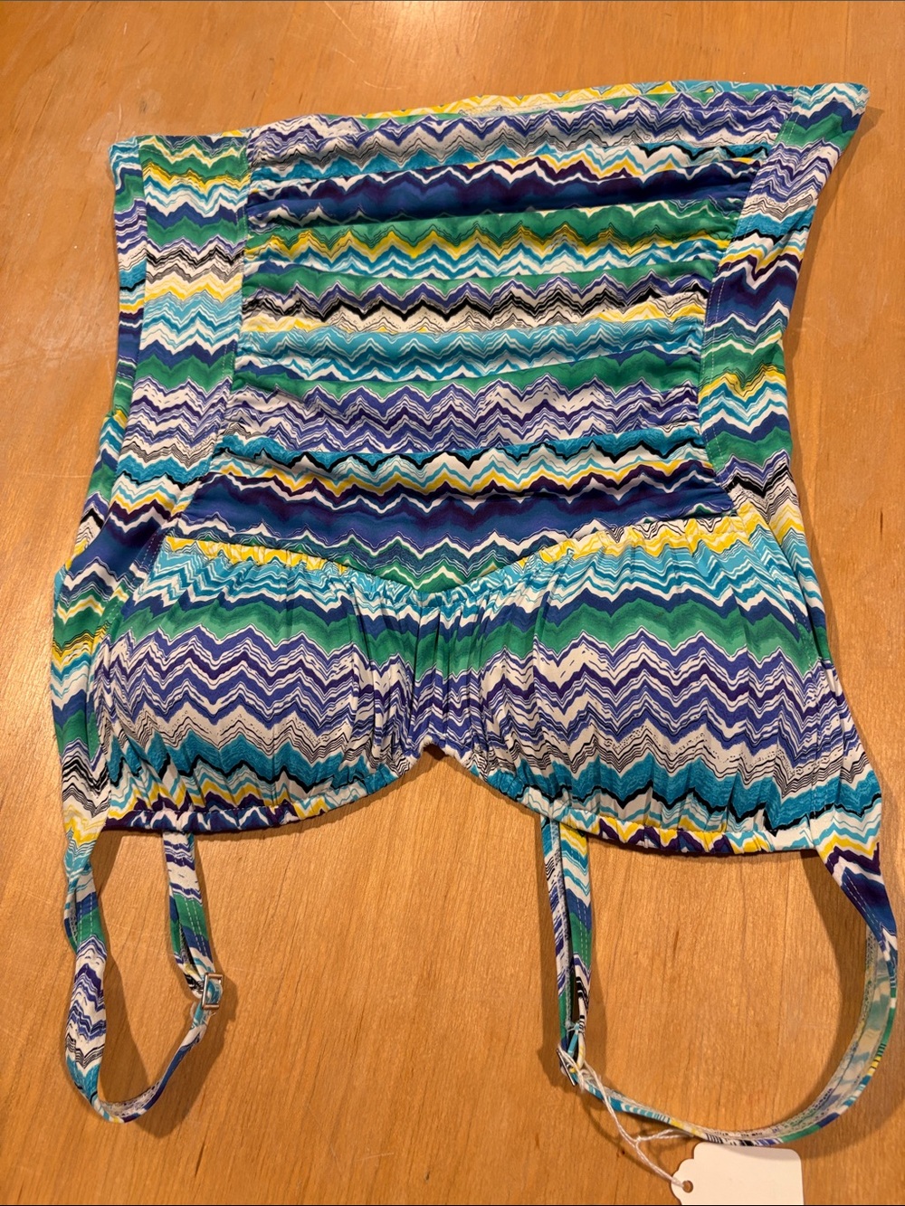 Women’s Strapless Swim Top - Blue Green Chevron
